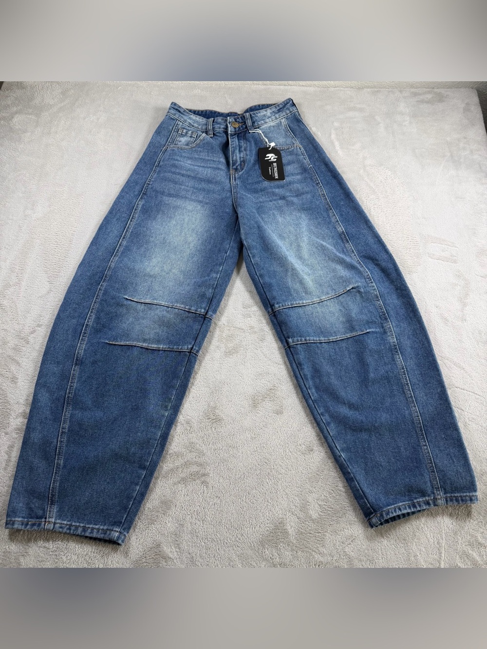 Hungson Barrel Leg Jeans Womens Size 4 Blue Denim Wide Curved Baggy Balloon